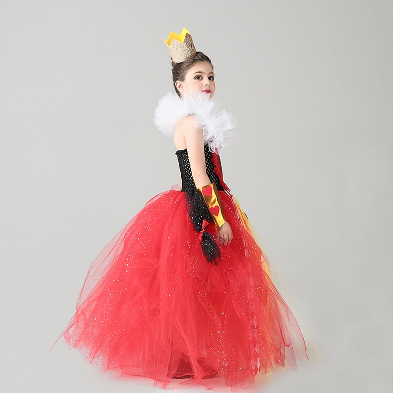 Queen of Hearts Sparkly Girls Tutu Dress Wonderland Halloween Costume