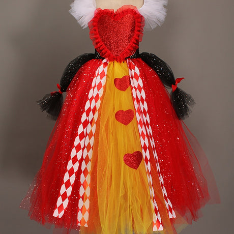 Queen of Hearts Sparkly Girls Tutu Dress Wonderland Halloween Costume