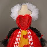Queen of Hearts Sparkly Girls Tutu Dress Wonderland Halloween Costume