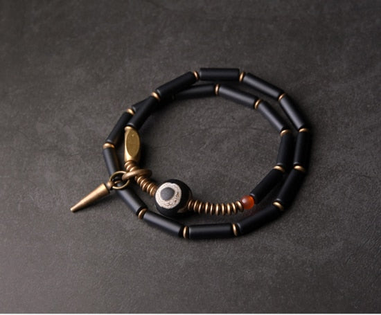Tibetan Beads Black Onyx Bracelet Copper Healing & Protection Jewellery