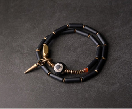 Tibetan Beads Black Onyx Bracelet Copper Healing & Protection Jewellery