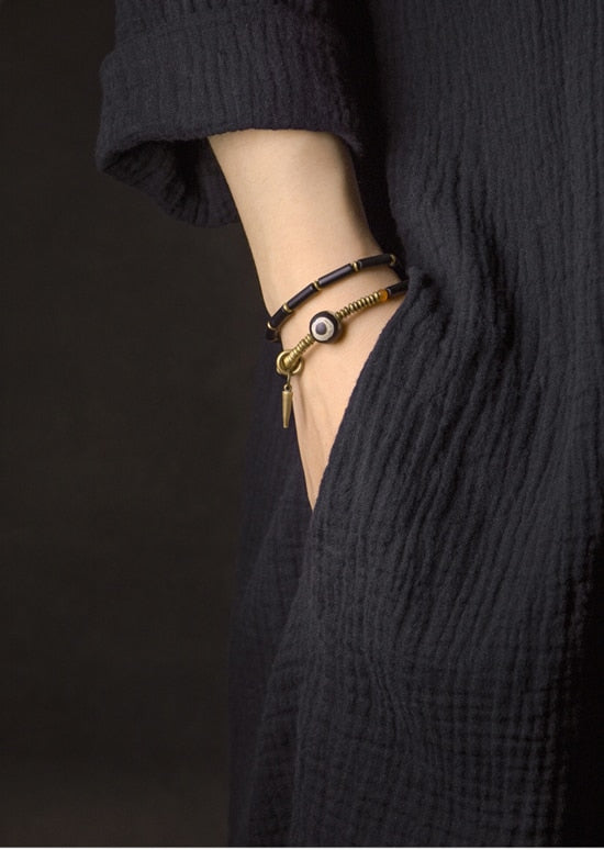 Tibetan Beads Black Onyx Bracelet Copper Healing & Protection Jewellery