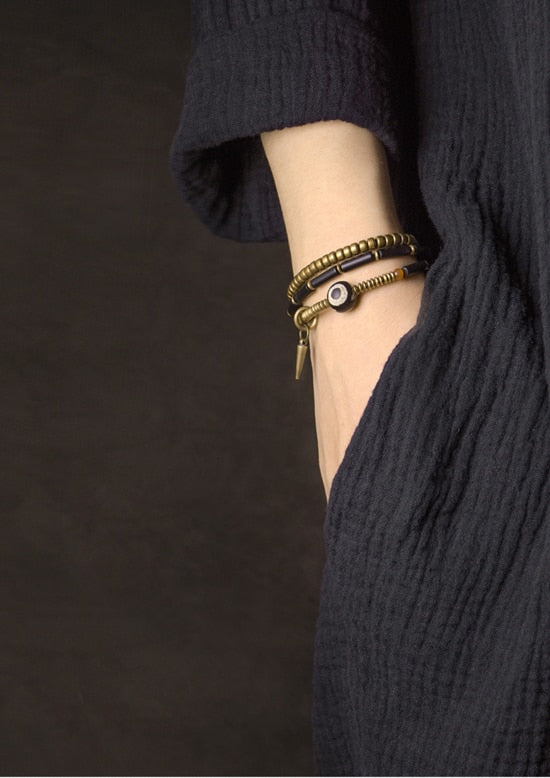 Tibetan Beads Black Onyx Bracelet Copper Healing & Protection Jewellery