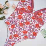 Red Bohemian Rose Floral Bathing Suit One Piece Womens Swimwear