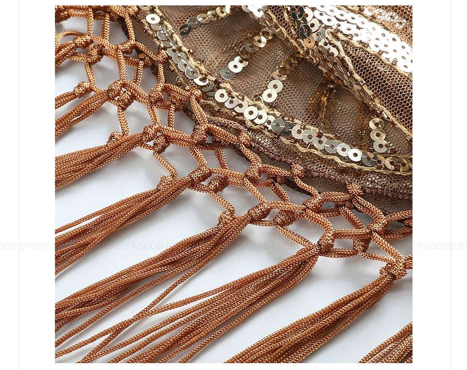 Sequinned 1920s Fringed Evening Shawl