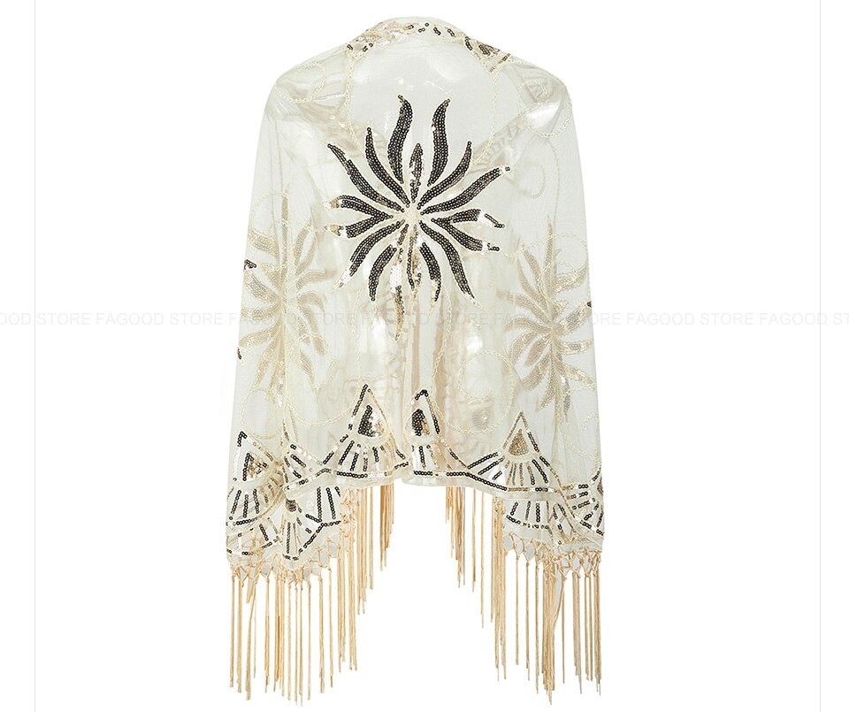 Sequinned 1920s Fringed Evening Shawl