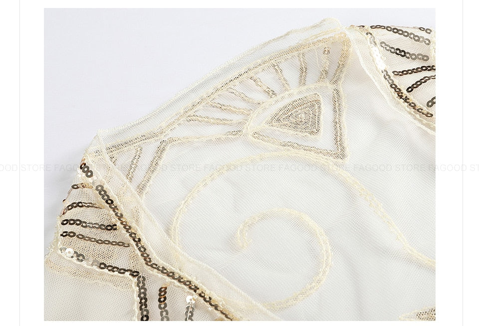 Sequinned 1920s Fringed Evening Shawl