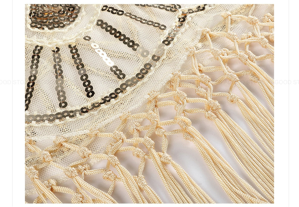 Sequinned 1920s Fringed Evening Shawl