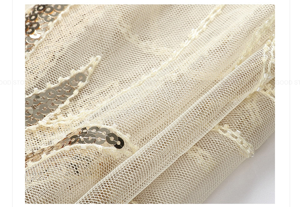 Sequinned 1920s Fringed Evening Shawl