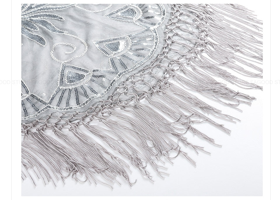 Sequinned 1920s Fringed Evening Shawl