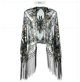Sequinned 1920s Fringed Evening Shawl