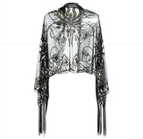 Sequinned 1920s Fringed Evening Shawl