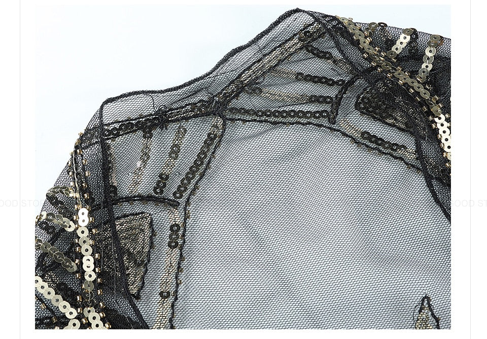 Sequinned 1920s Fringed Evening Shawl