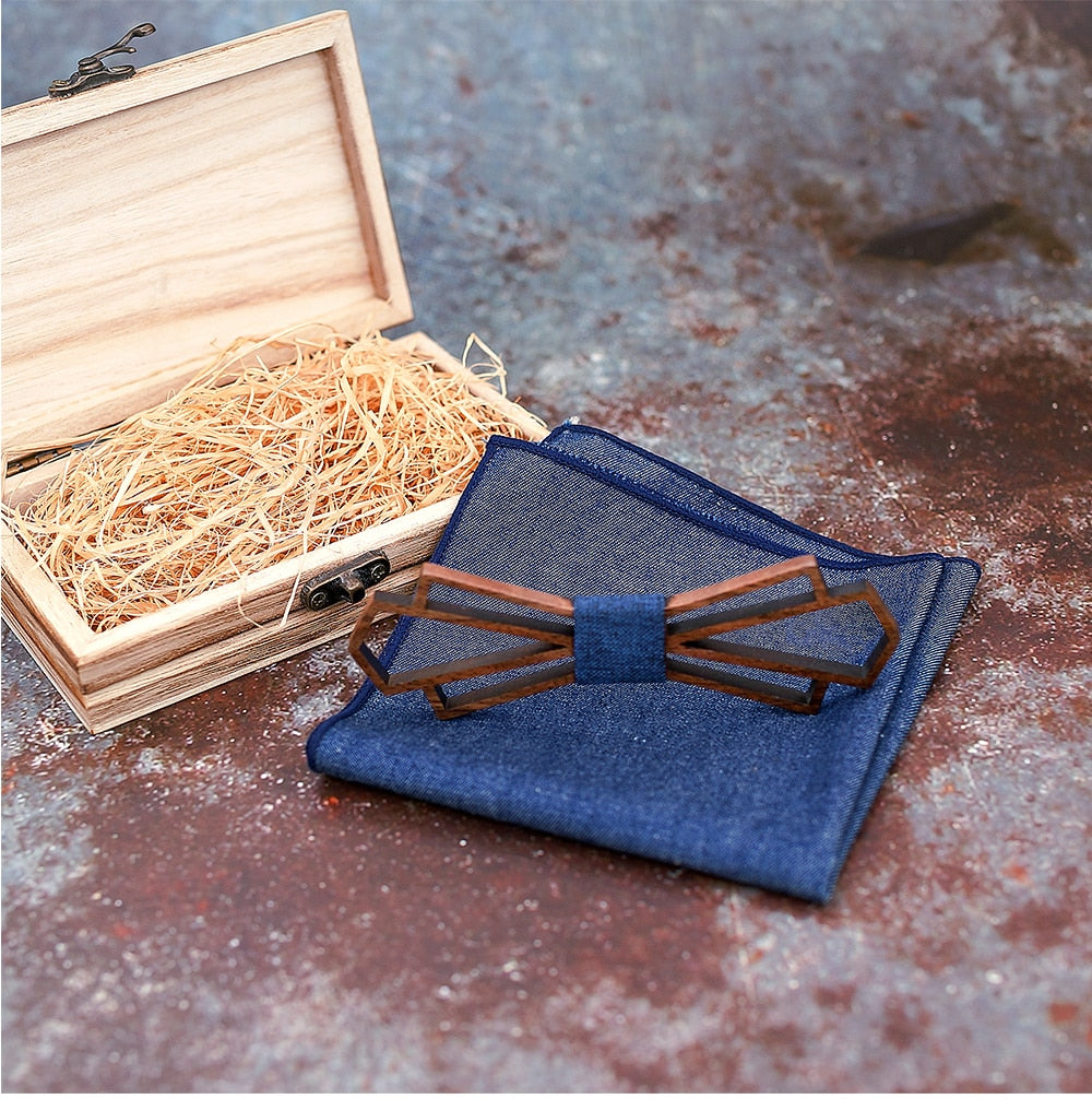 Art Deco Wooden Bow Tie & Handkerchief Boxed Gift Sets