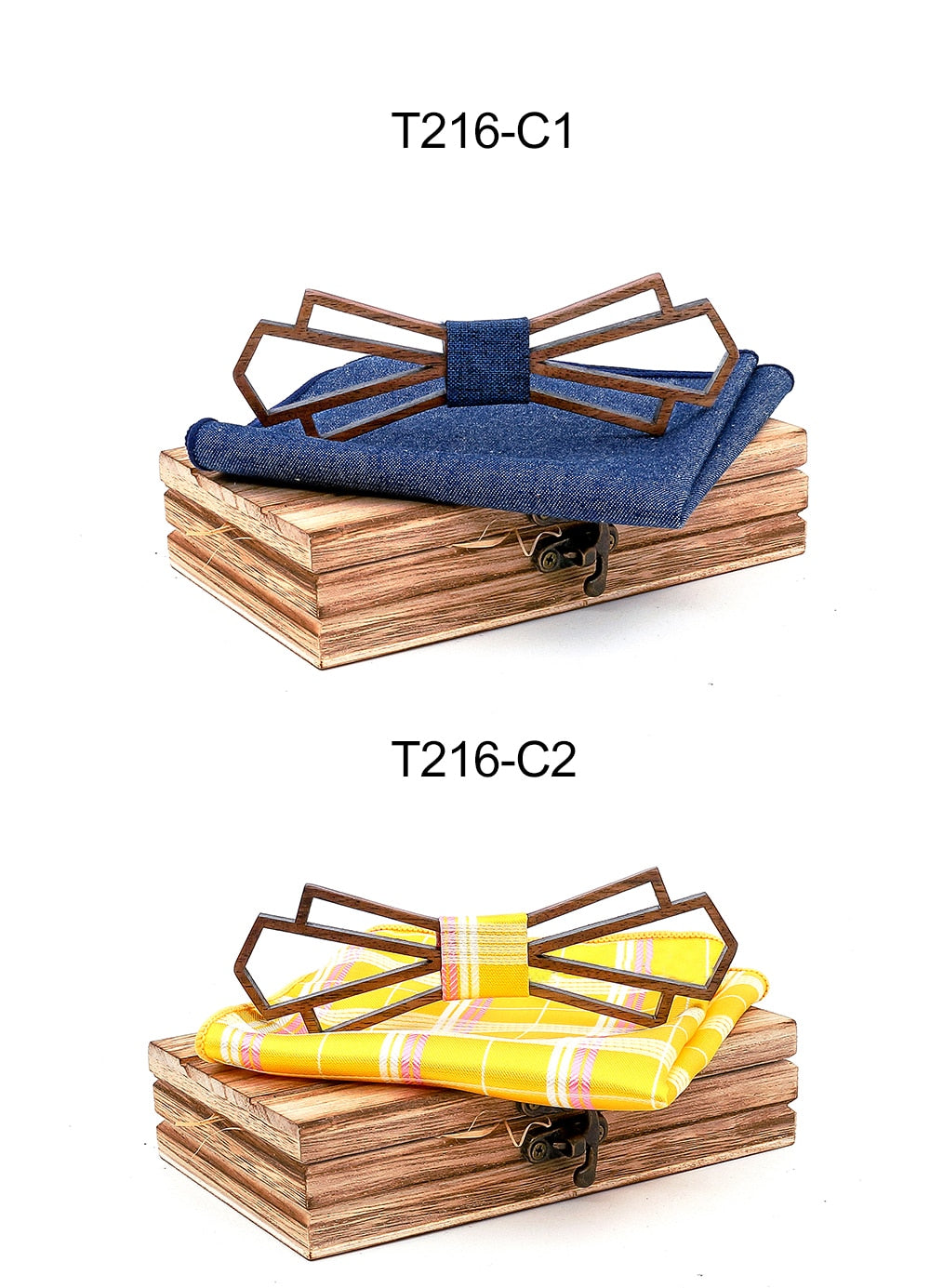Art Deco Wooden Bow Tie & Handkerchief Boxed Gift Sets