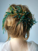Green Envy Crystal Hair Vine Hair Piece Bridal Gold Hair Accessories & Earrings