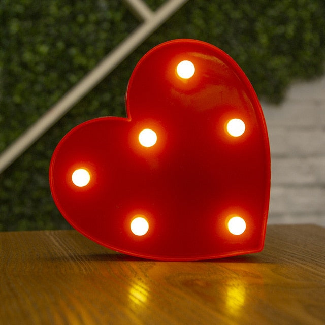 Red Circus Letters LED Light 26 Letters & 10 Numbers & Hearts