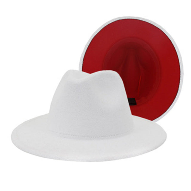 Duo Tone Wool Felt Fedora Hats Unisex Wide Brim Hat