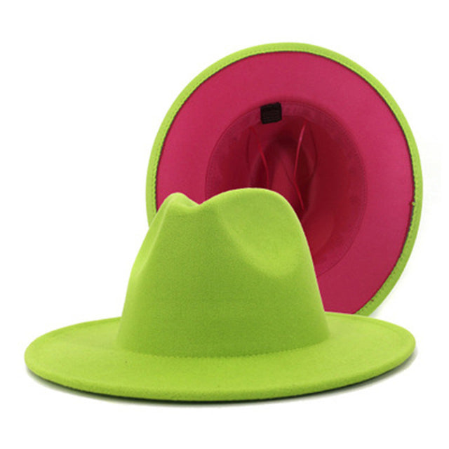 Duo Tone Wool Felt Fedora Hats Unisex Wide Brim Hat