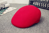 Wool Felt Cabbie Ascot Ivy Cap - Camel Black Red