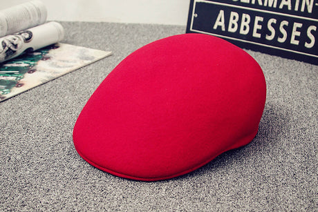 Wool Felt Cabbie Ascot Ivy Cap - Camel Black Red