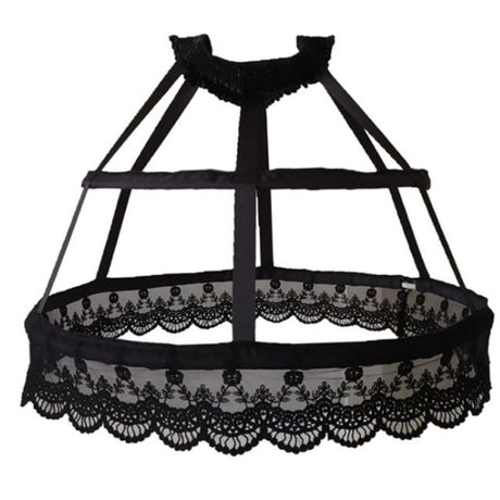 Lolita Fishbone Hollow Bird Cage Skirt Victorian Petticoat 2 Hoops Crinoline Embroidery Floral Lace Underskirt