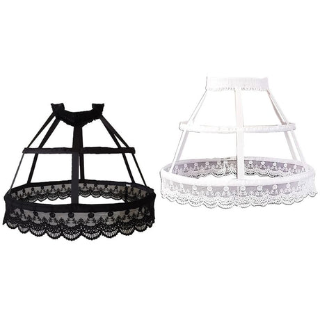Lolita Fishbone Hollow Bird Cage Skirt Victorian Petticoat 2 Hoops Crinoline Embroidery Floral Lace Underskirt