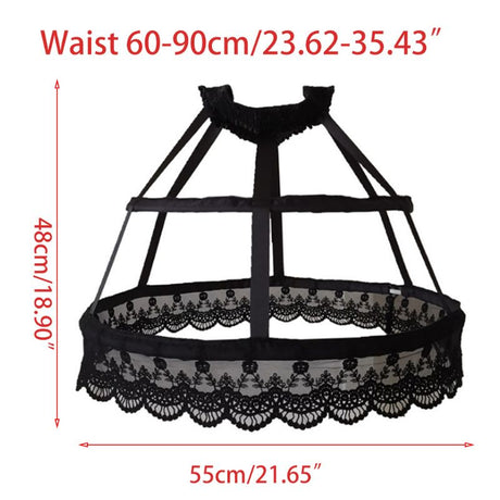 Lolita Fishbone Hollow Bird Cage Skirt Victorian Petticoat 2 Hoops Crinoline Embroidery Floral Lace Underskirt