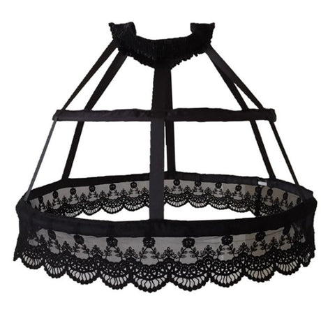 Lolita Fishbone Hollow Bird Cage Skirt Victorian Petticoat 2 Hoops Crinoline Embroidery Floral Lace Underskirt