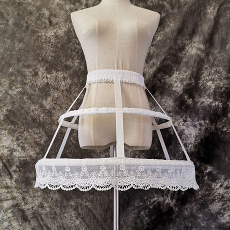 Lolita Fishbone Hollow Bird Cage Skirt Victorian Petticoat 2 Hoops Crinoline Embroidery Floral Lace Underskirt