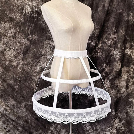 Lolita Fishbone Hollow Bird Cage Skirt Victorian Petticoat 2 Hoops Crinoline Embroidery Floral Lace Underskirt