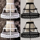 Lolita Fishbone Hollow Bird Cage Skirt Victorian Petticoat 2 Hoops Crinoline Embroidery Floral Lace Underskirt