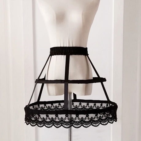 Lolita Fishbone Hollow Bird Cage Skirt Victorian Petticoat 2 Hoops Crinoline Embroidery Floral Lace Underskirt
