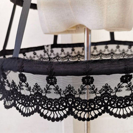 Lolita Fishbone Hollow Bird Cage Skirt Victorian Petticoat 2 Hoops Crinoline Embroidery Floral Lace Underskirt