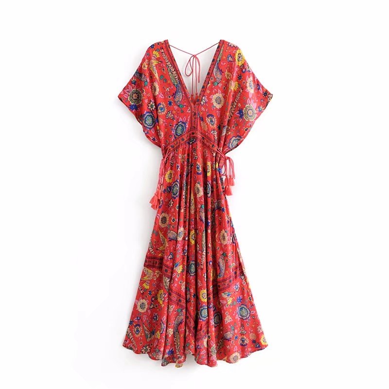 Peacock Print Summer Boho Dress Three Colours
