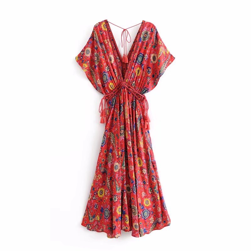 Peacock Print Summer Boho Dress Three Colours