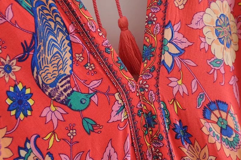 Peacock Print Summer Boho Dress Three Colours