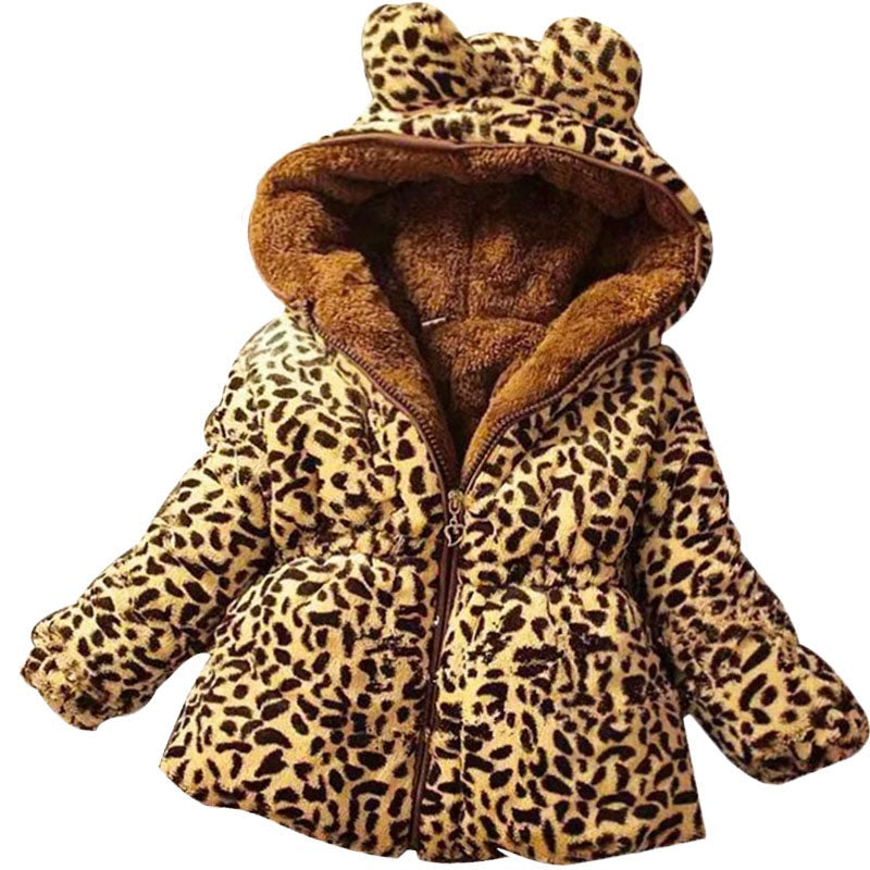 Girls Winter Leopard Hoodie Coat Jacket