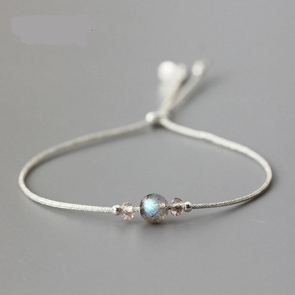 Silver Rope Bracelet 925 Sterling Silver With Natural Crystal