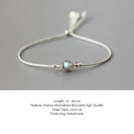 Silver Rope Bracelet 925 Sterling Silver With Natural Crystal