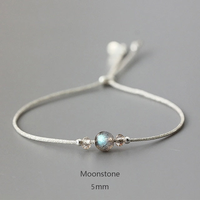 Silver Rope Bracelet 925 Sterling Silver With Natural Crystal