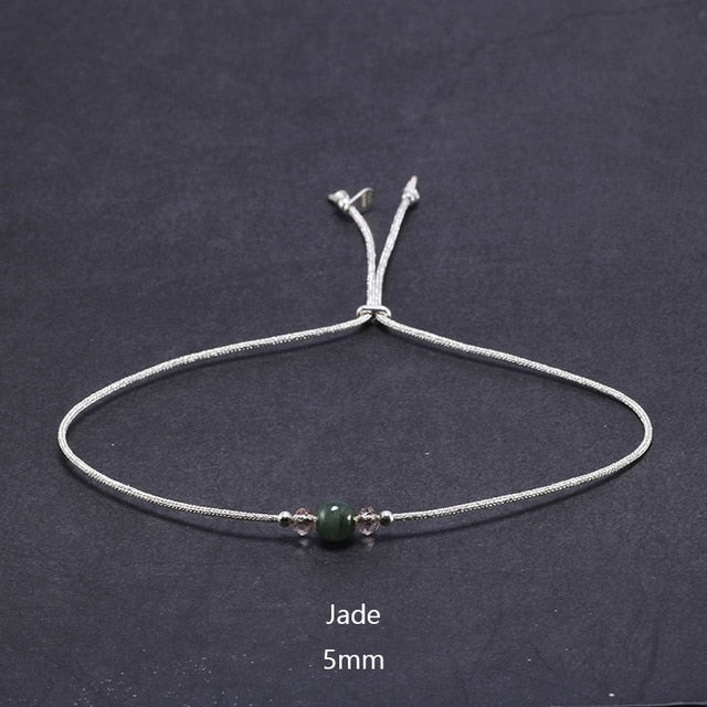 Silver Rope Bracelet 925 Sterling Silver With Natural Crystal
