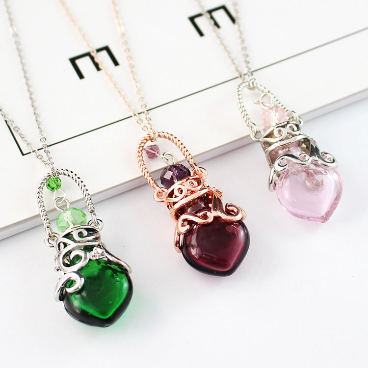 Fairy Heart Potion Bottle Glass Perfume Necklace Essential Oil Bottle Pendants