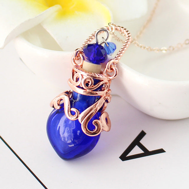 Fairy Heart Potion Bottle Glass Perfume Necklace Essential Oil Bottle Pendants