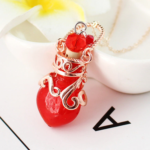 Fairy Heart Potion Bottle Glass Perfume Necklace Essential Oil Bottle Pendants