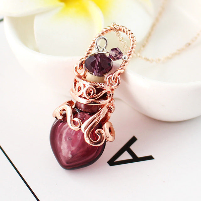 Fairy Heart Potion Bottle Glass Perfume Necklace Essential Oil Bottle Pendants
