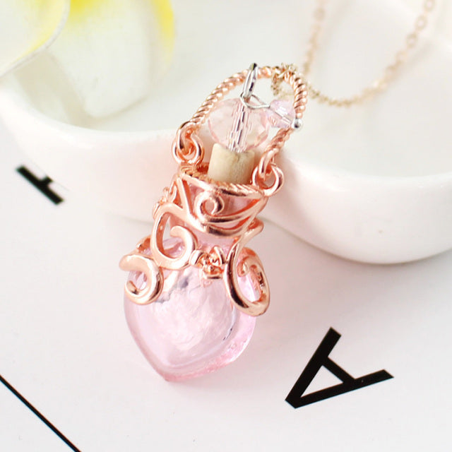 Fairy Heart Potion Bottle Glass Perfume Necklace Essential Oil Bottle Pendants
