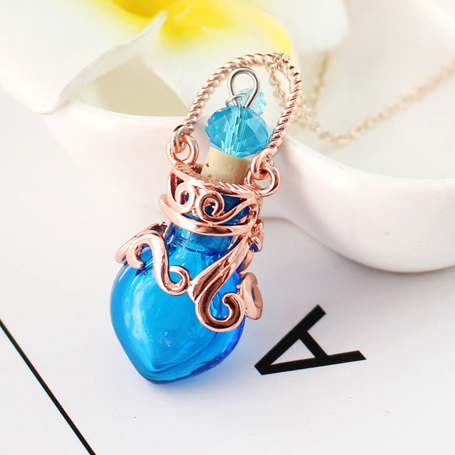 Fairy Heart Potion Bottle Glass Perfume Necklace Essential Oil Bottle Pendants