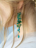 Green Envy Crystal Hair Vine Hair Piece Bridal Gold Hair Accessories & Earrings