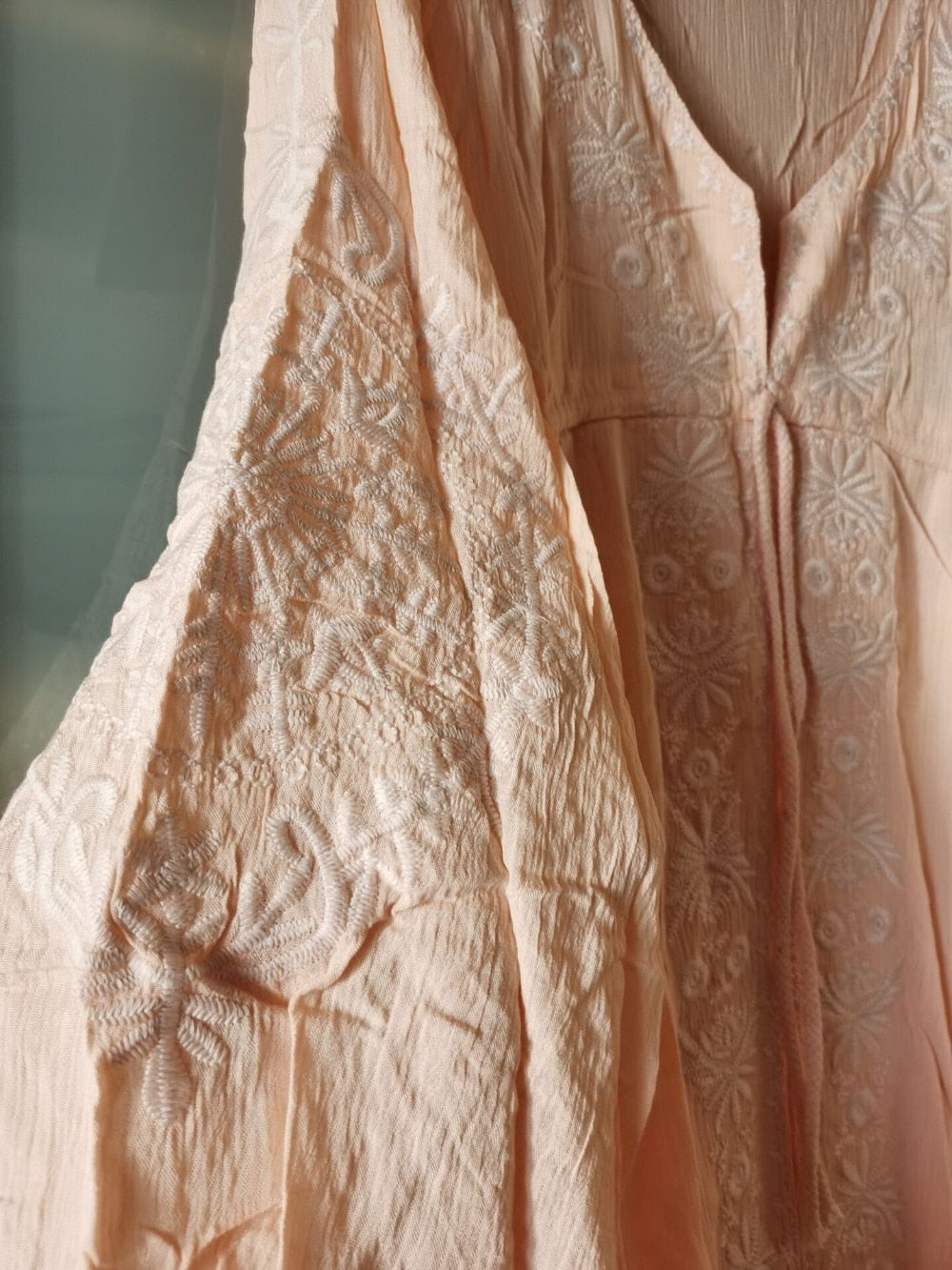 Long Sleeve Vintage Embroidered Cotton Boho Dress